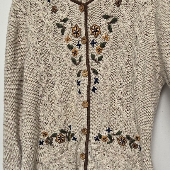 Vintage Fiberwork HandEmbroidered Floral Cream Open Button Cardigan Sweater Sz M - Picture 6 of 10